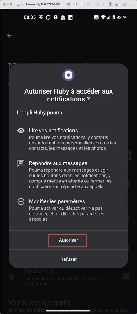Accord d'accès aux notifications
